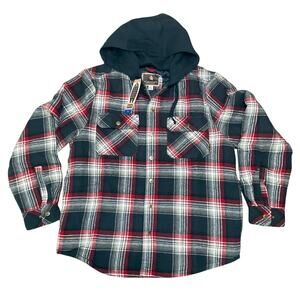 Legendary Outfitters Men's Shirt Jacket Hoodie Plaid Red Blue Size Large NWT